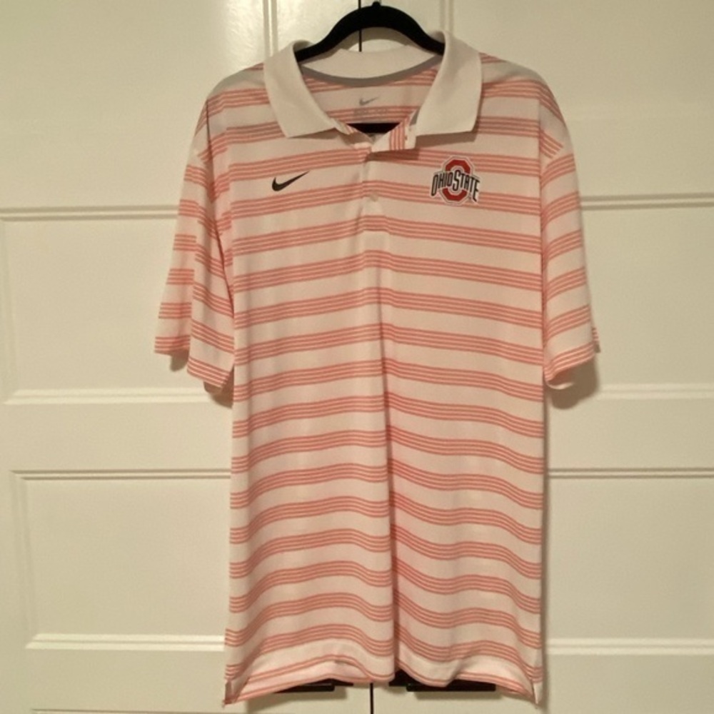 Nike Ohio State Golf Men’s Dri-Fit Polo Short Sleeve White with Red Stripes XL